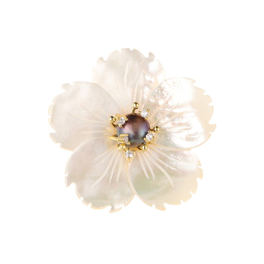 Luxurious natural seashell floral brooch fashion accessories pearl pin